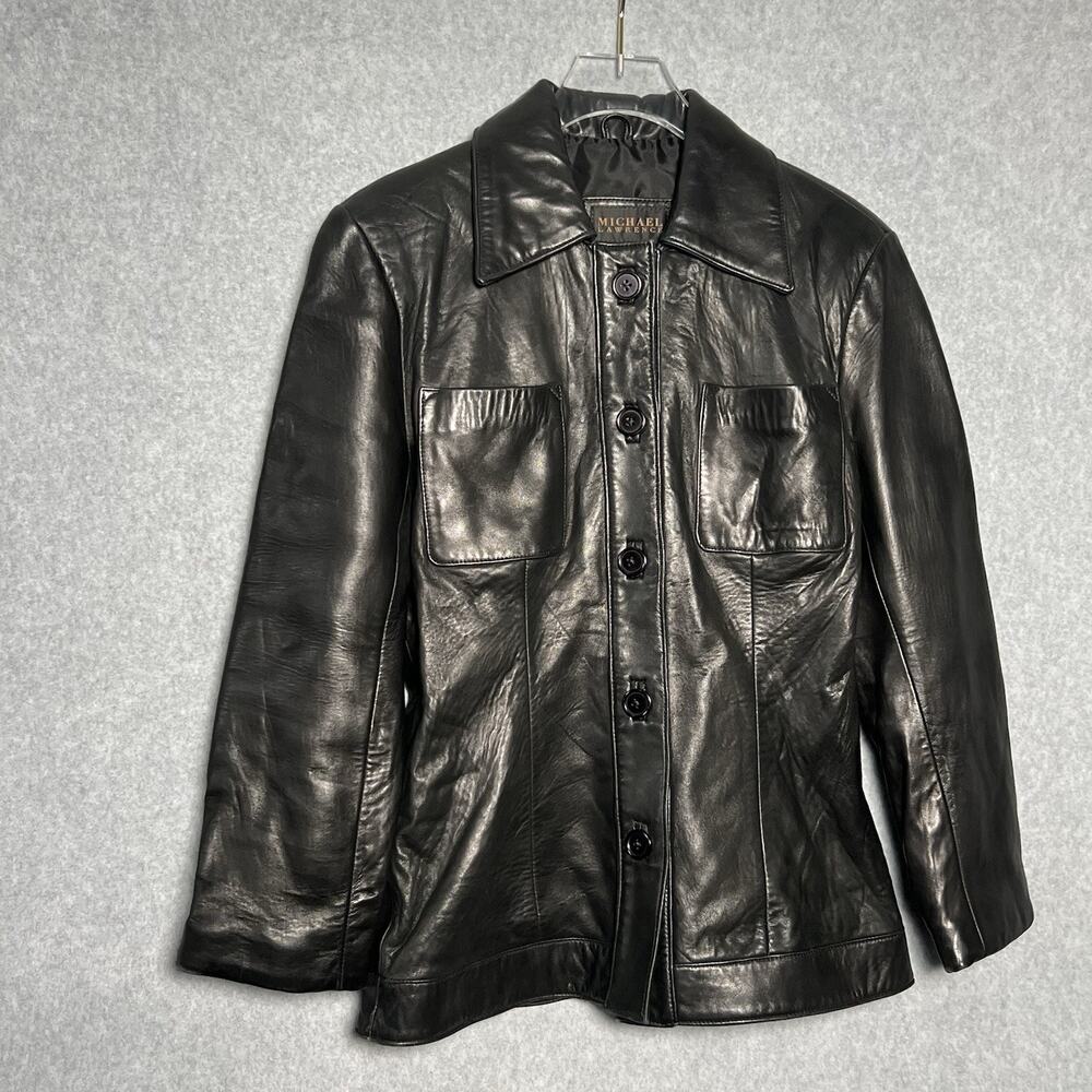 Michael Lawrence Black Genuine Leather Button Front Jacket Women’s Small S